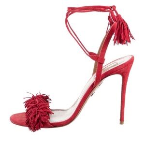 Aquazzura Red Tassel Wild Thing Ankle Strap Heels